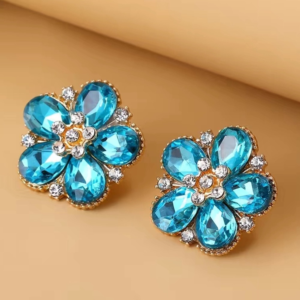 Cyan Post Plum Blossom Earrings